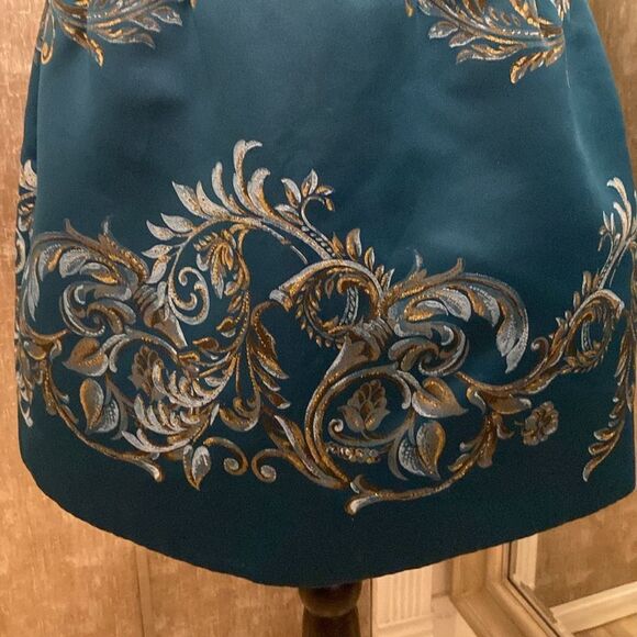 Roberto Cavalli Elegant teal  and Gold Floral mini dress, US6 - Picture 4 of 12